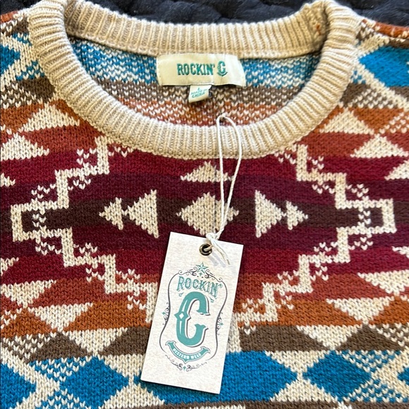 Multicolor Patterned ladies sweater size large Rockin C brand - Picture 4 of 4